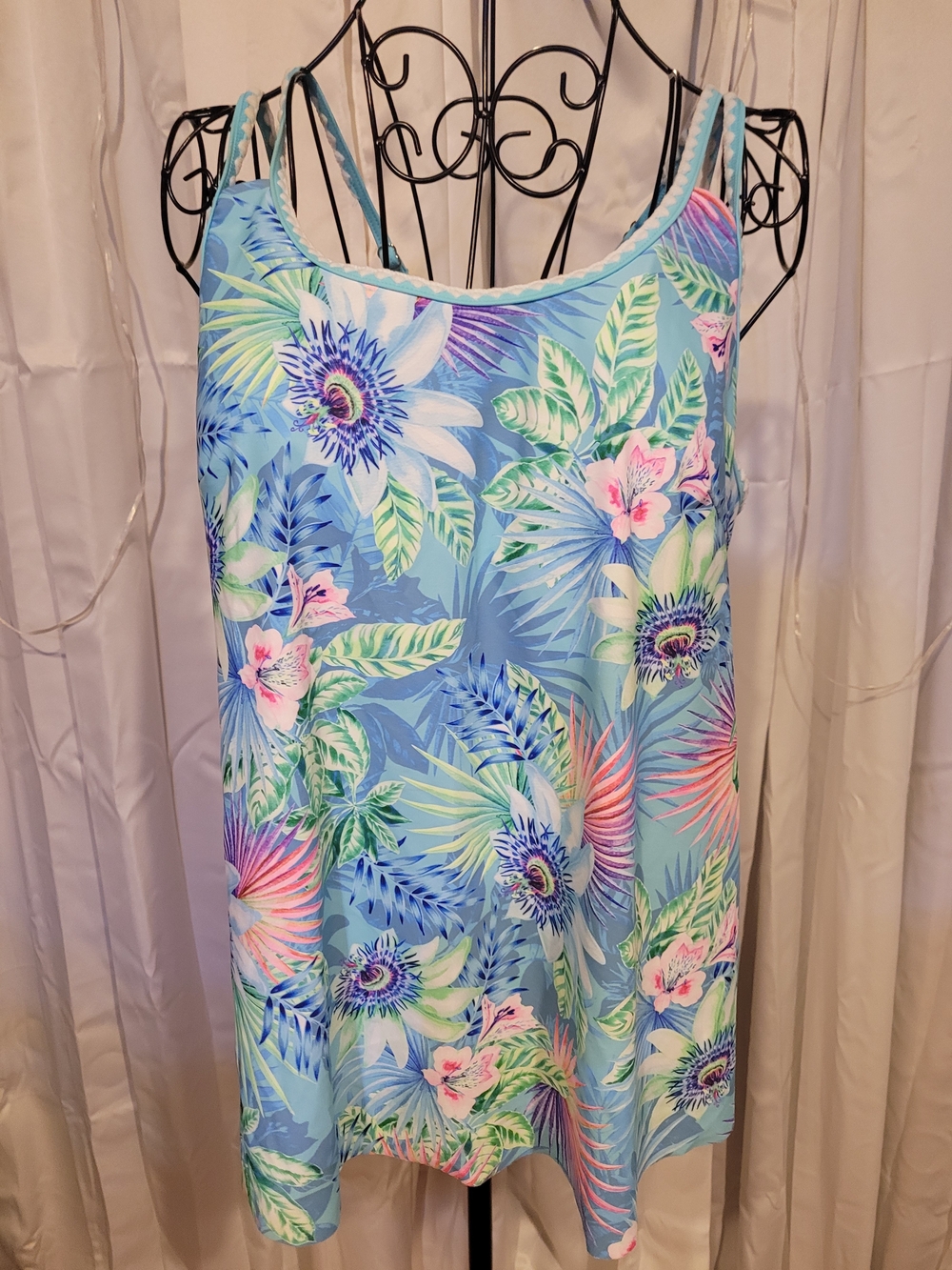 Amazon Women's Floral Tropical Blue Multi-Color Bikini Cover-Up